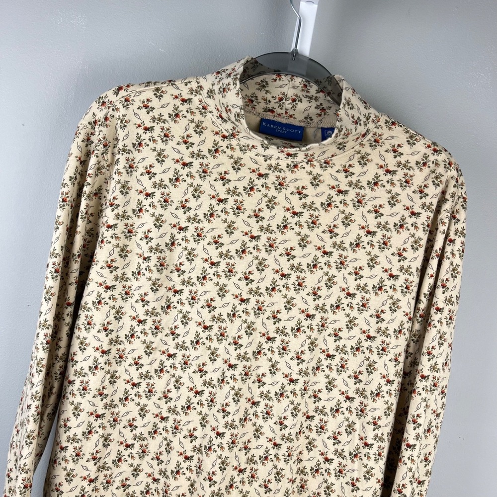Karen Scott Sport Mock Turtleneck Vintage Top Womens L Autumn Fall Floral Shirt